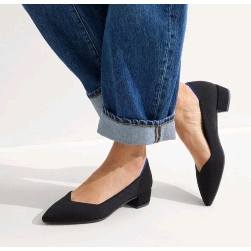 Rothy's The High Point Block Heel Women's 8.5 Black Recycled Knit Shoes